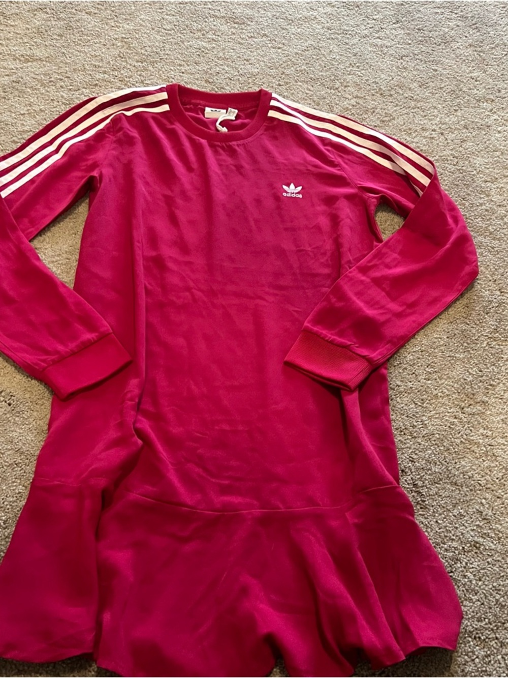 Adidas Originals Pink Three-Stripe Crewneck Dress